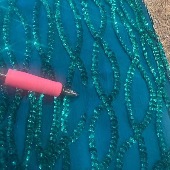 Laurence Kazar Vintage Dress Size XL Emerald Green Sequin Silk Spaghetti Straps - Picture 13 of 15